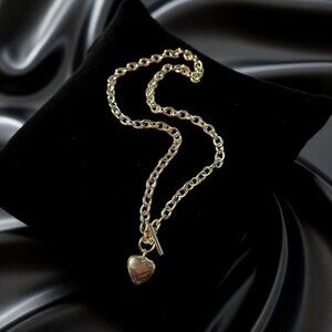 Golden Embrace 18-Karat Gold Plated Heart Charm Toggle Necklace